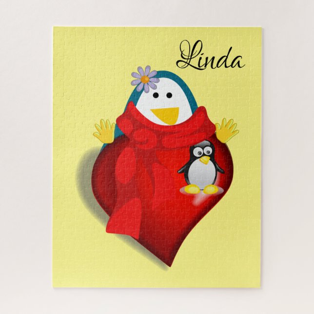 Puzzles Floral Penguin Hearts Happy Valentine (Vertical)