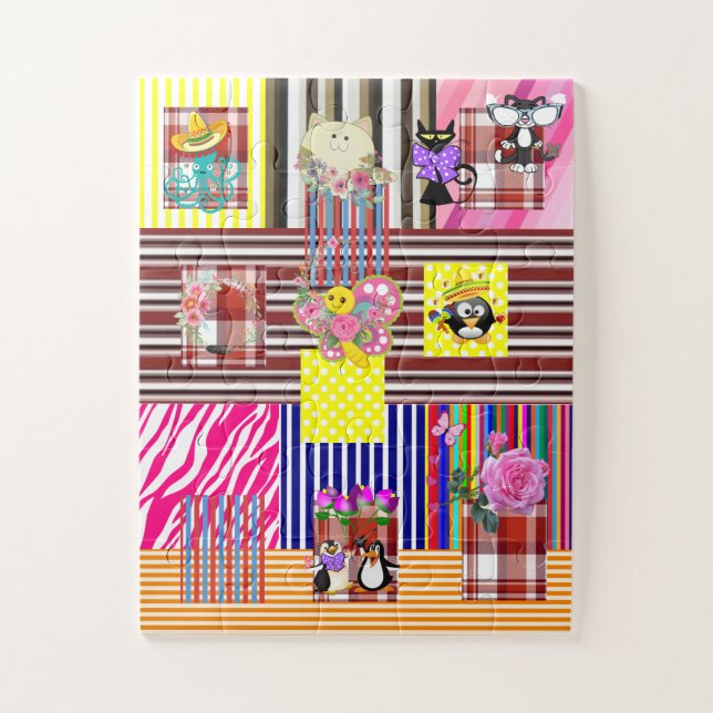 Puzzles Happy Stripe Plaid Cats Insane Fun (Vertical)