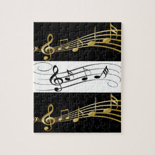 Puzzles White and Black Gold Music Notes (Notas de