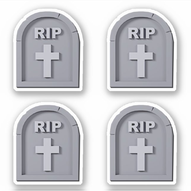 QEPD de Halloween 3D Gravestone Gray Pegatina (Anverso)