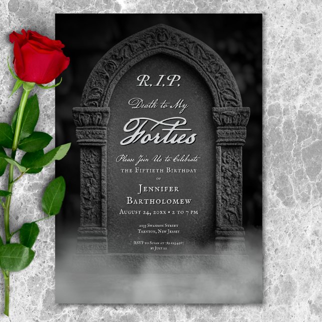 QEPD Muerte a mi invitación a cumplir 40 años de g (RIP Death to My 40s Grave Birthday Invitation)