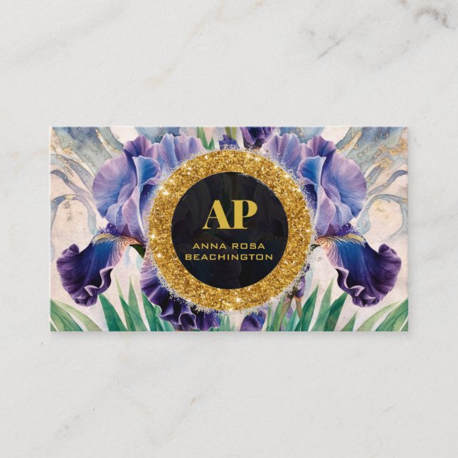 *~ QR AP10 Iris Flowers Gold Tarjeta de presentaci (Anverso)