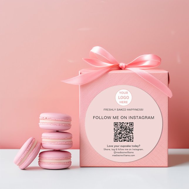 QR Code Bakery Logo Pegatina empresarial rosa (QR Code Bakery Logo Pink Business Sticker)