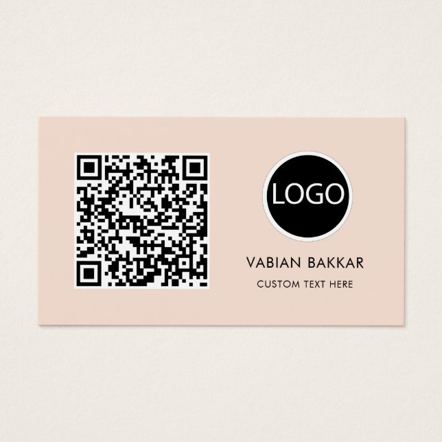 QR Code Business Logo Black Modern Business Card (Frente)