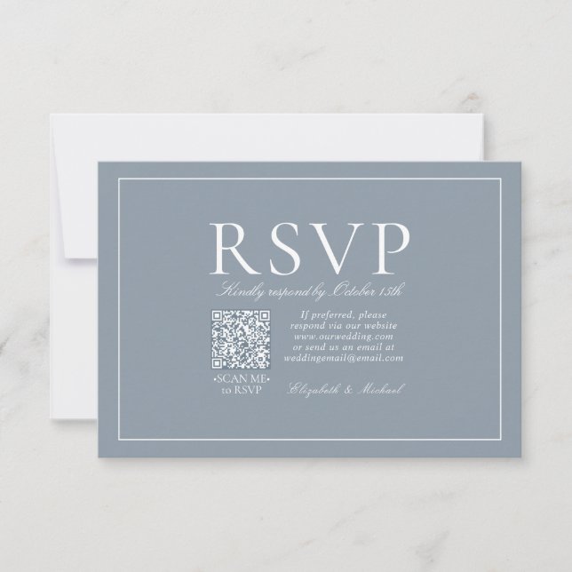 QR Code Classic Elegante Dusty Blue Script RSVP (Anverso)