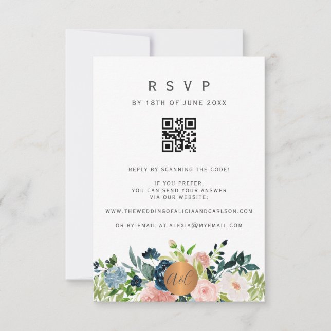 QR CODE floral elegante invitación a la boda RSVP (Anverso)