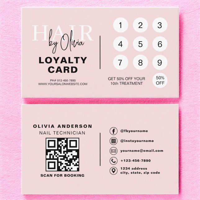 QR Code Hair Salon Rubor Tarjeta de Lealtad Rosa (Subido por el creador)