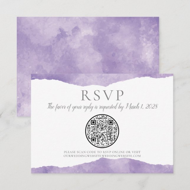 QR Code Lavender Watercolor Wedding RSVP (Anverso / Reverso)
