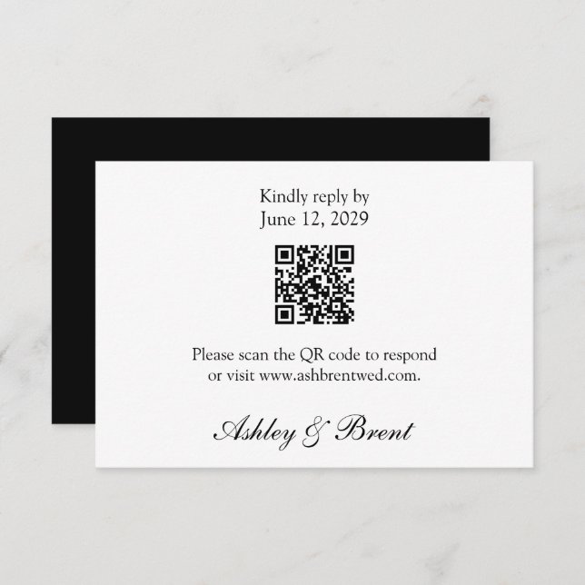 QR Code Minimalist Classic Black White RSVP Card (Anverso / Reverso)