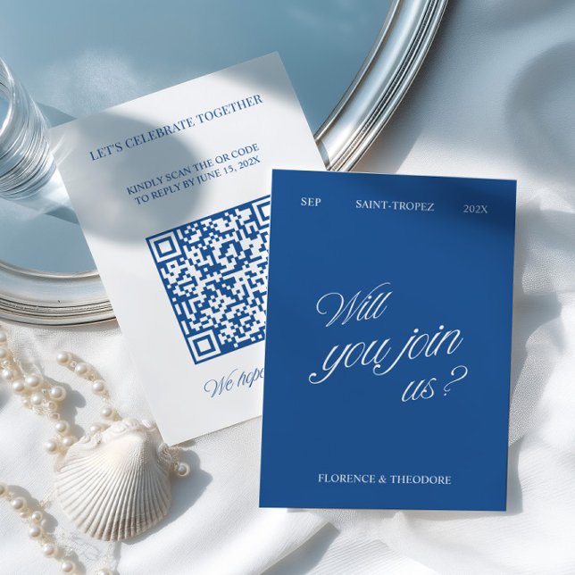 QR Code Modern Blue & White Wedding RSVP (QR Code Modern Blue & White Wedding RSVP Card)