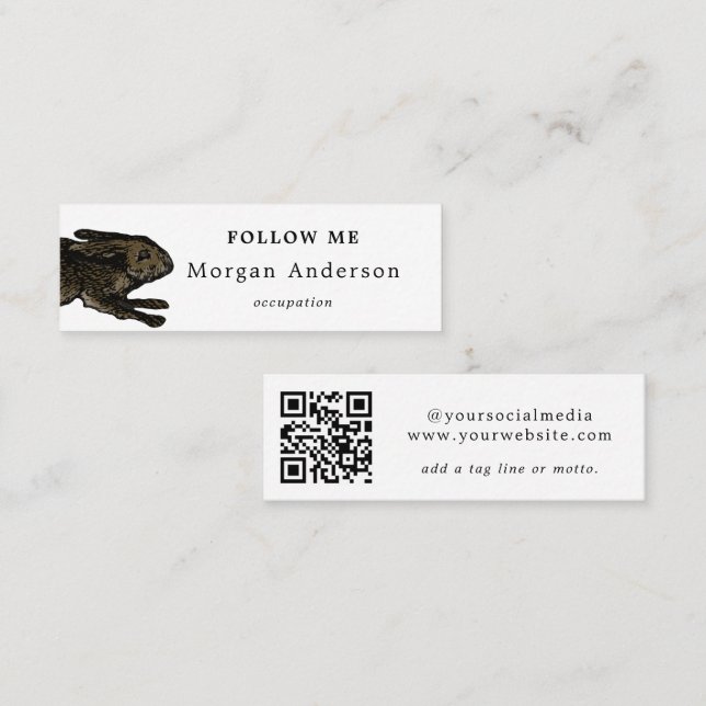 QR Code Rabbit Social Media Mini tarjeta de visita (Anverso / Reverso)