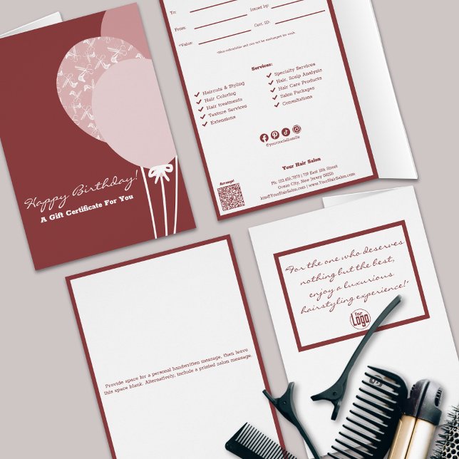 QR Code Services Certificado de regalo de cumpleañ (QR Code Services Happy Birthday Gift Certificate, Smoky Topaz and White, Small  Business)