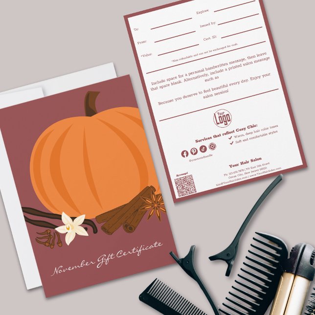 QR Code Services Nota Certificado de regalo de nov (QR Code Cozy Chic Hairstylist Services Note November Gift Certificate, )