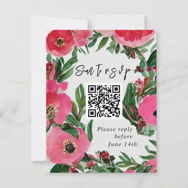 QR Código acuarela Boda anémica rosa RSVP (Anverso)
