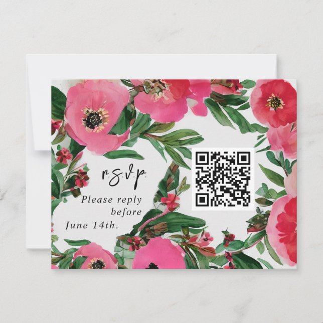 QR Código acuarela Boda anémica rosa RSVP (Anverso)