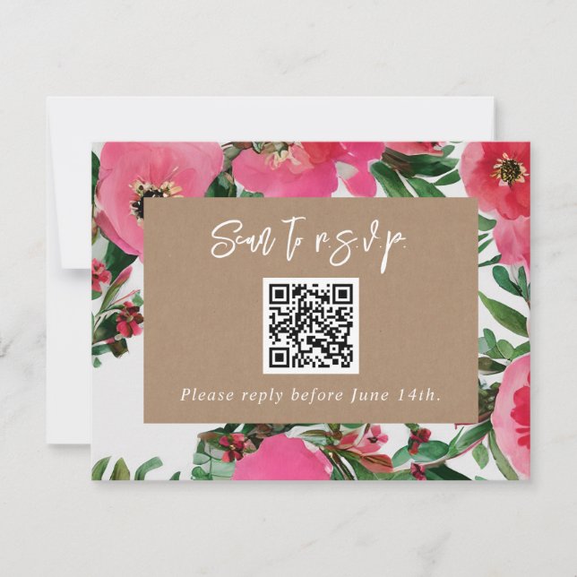 QR Código acuarela Boda anémica rosa RSVP (Anverso)