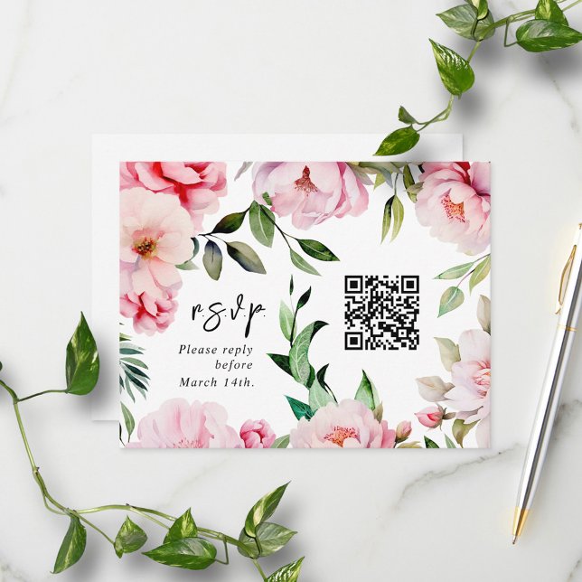 QR Código acuarela Pink Peony Wedding RSVP (Subido por el creador)