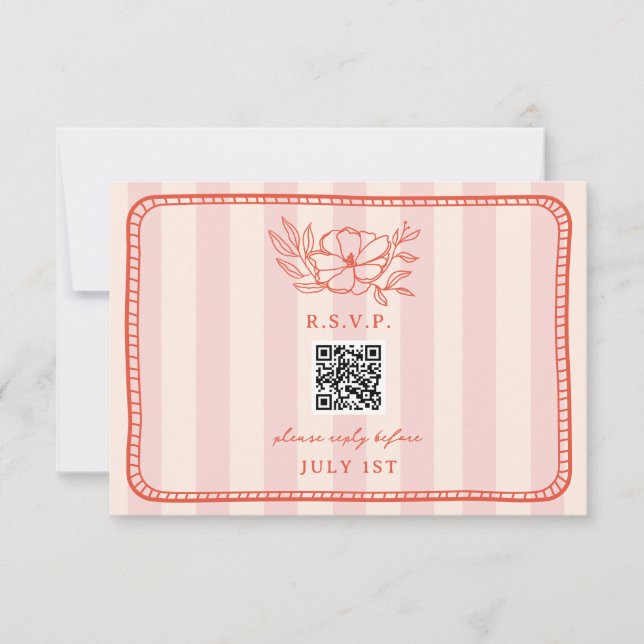 QR Código banda rosa Boda floral QR RSVP (Anverso)