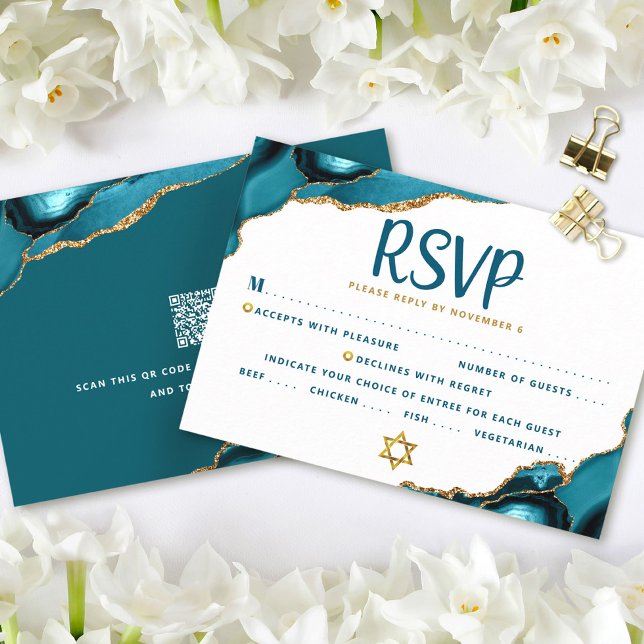 QR Código Bat Mitzvah Turquoise Agate Tarjeta RSVP (Subido por el creador)