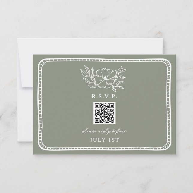 QR Código Sage Boda floral verde QR RSVP (Anverso)