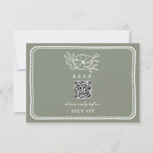 QR Código Sage Boda floral verde QR RSVP