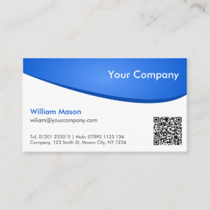 QR curvo azul blanco, tarjeta profesional de visit