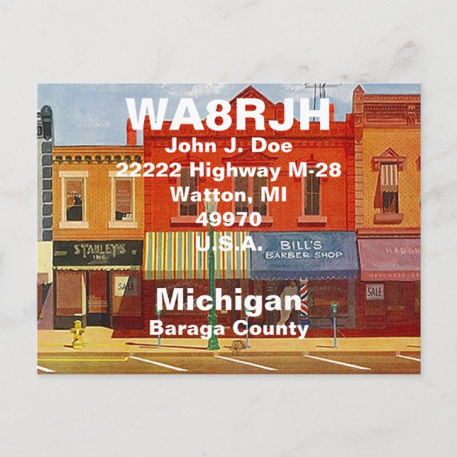 QSL Postales HAM Radio Ops Quaint Small Town Strs (Anverso)