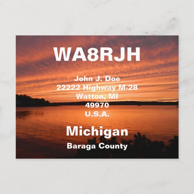 QSL Postales HAM Radio Ops Sunset Cloud rows Sea (Anverso)