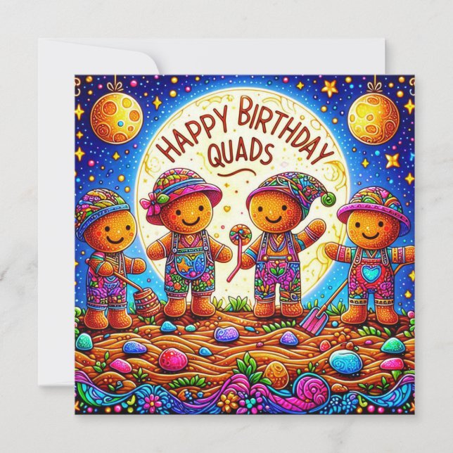 QUADS ~ Tarjeta de cumpleaños ~ Gingerbread Men ~ (Anverso)