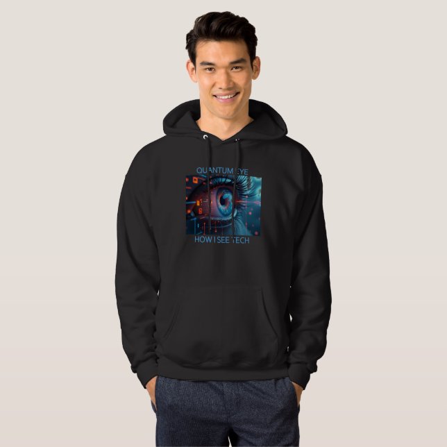 Quantum Eye Tech hombres sudadera encapuchada negr (Anverso completo)