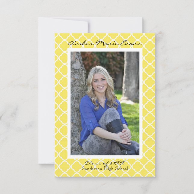 Quatrefoil amarillo - Invitación de graduación 3x5 (Anverso)