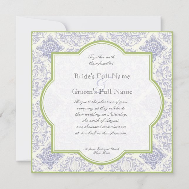 Quatrefoil de tela azul Delft - Invitación a la bo (Anverso)