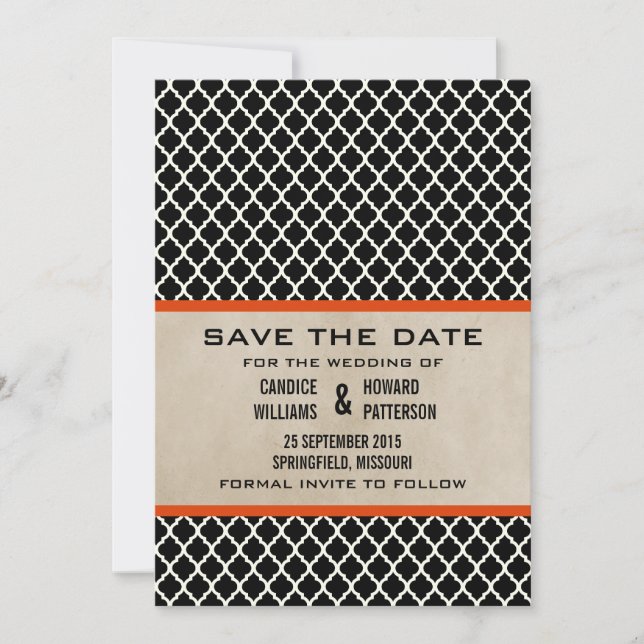 Quatrefoil Moda naranja Guardar la invitación de f (Anverso)
