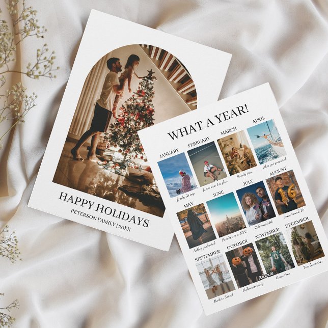 Qué año 12 Fotos Navidad Minimalista (What a Year Highlights | Year in Review, Christmas Card Minimalist Modern Photo Collage)