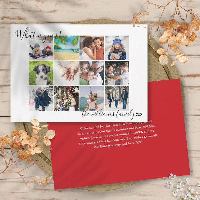 Qué año en revisión 12 Collage de fotos Navidad (What A Year In Review 12 Photo Collage Christmas Holiday Card)