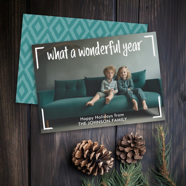 Qué año maravilloso - Foto de Navidad (Modern Holiday Greeting Card with Large Photo)