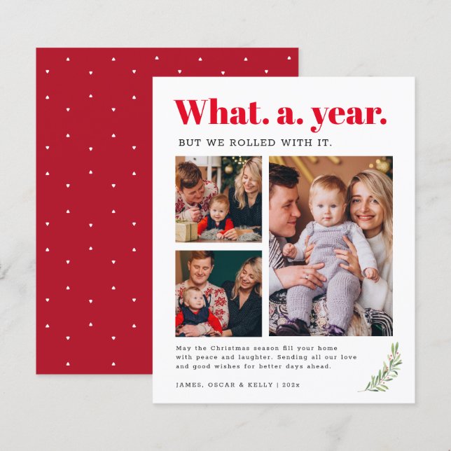 Qué año más feliz Navidad presupuesto tarjeta de f (Anverso / Reverso)