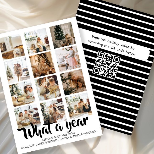 Qué Año Navidad Interactivo Personalizado (What a Year Interactive Christmas Personalized Holiday Card by Ricaso. Scan QR code for message etc)