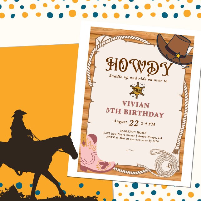 ¡Qué bien! Invitación de cumpleaños de Cowgirl Sad (Subido por el creador)