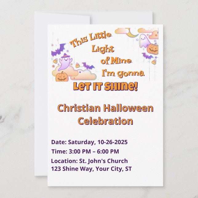 Que brille la invitación cristiana a Halloween (Anverso)