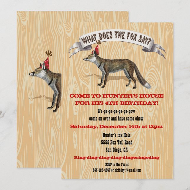 ¿Qué dice el zorro invitación a la fiesta de cumpl (Anverso / Reverso)