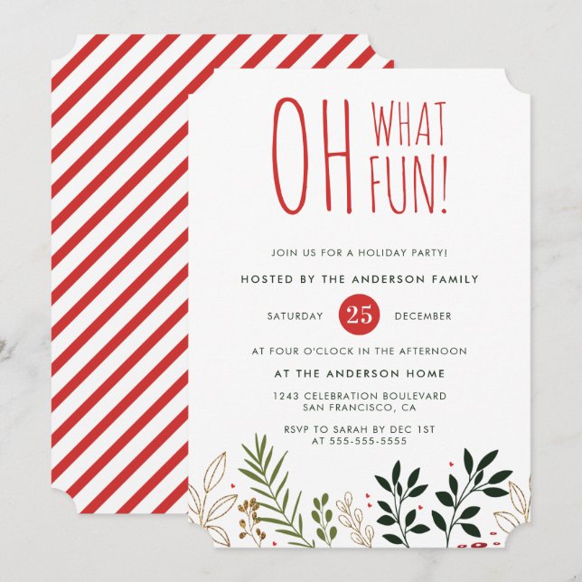 ¡Qué Diversión! Invitación a la fiesta de feriado  (Anverso / Reverso)