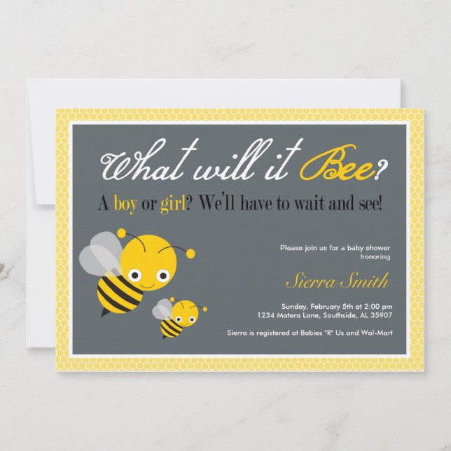 ¿Qué él abeja? Invitación de Baby Shower (Anverso)
