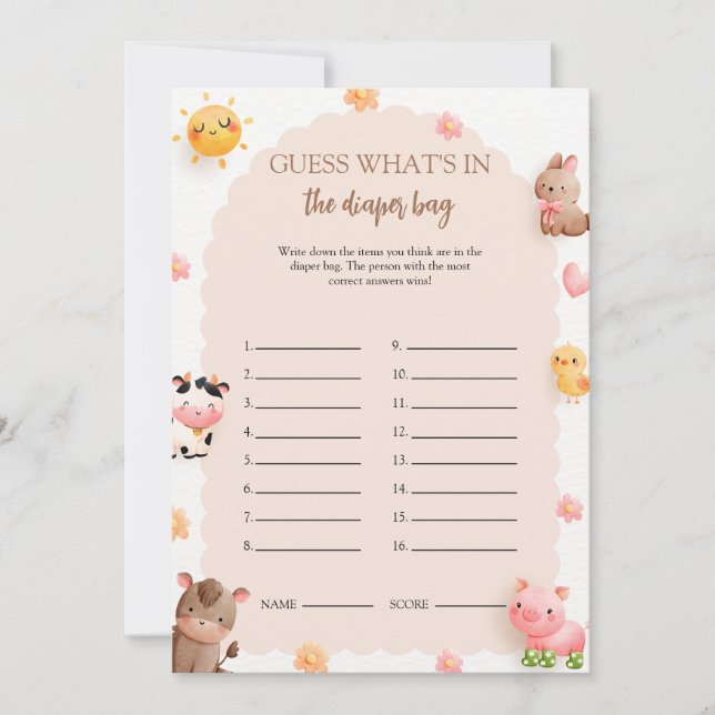 ¿Qué hay en la tarjeta de juego de Baby Shower Dia (Anverso)