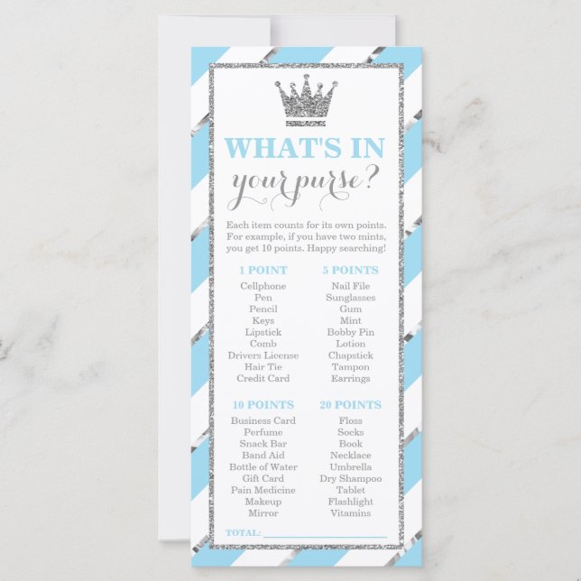 ¿Qué hay en tu bolso? Baby Shower Game Faux Silver (Anverso)