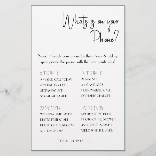 ¿Qué hay en tu teléfono? Volante de tarjeta de jue (Frente)