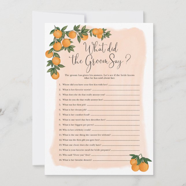 ¿Qué hizo el Groom Say Bridal Shower Game Card? (Anverso)