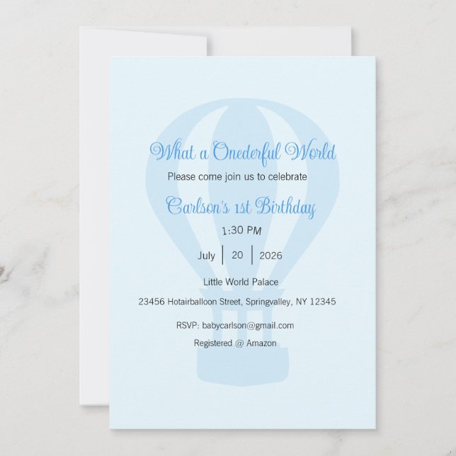 Qué Invitación a un Mundo Onederful, 1er Cumpleaño (Anverso)