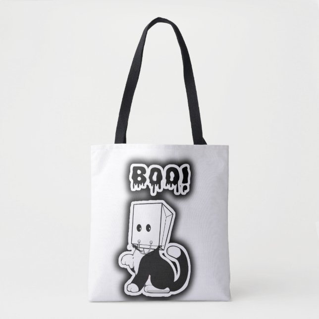 ¡Qué lindo "Boo!" Gato negro con máscara de bolsa  (Anverso)