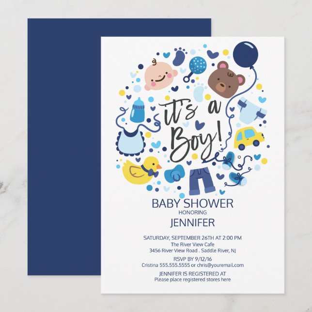 ¡Qué lindo es un chico! Invitación de Baby Shower  (Anverso / Reverso)